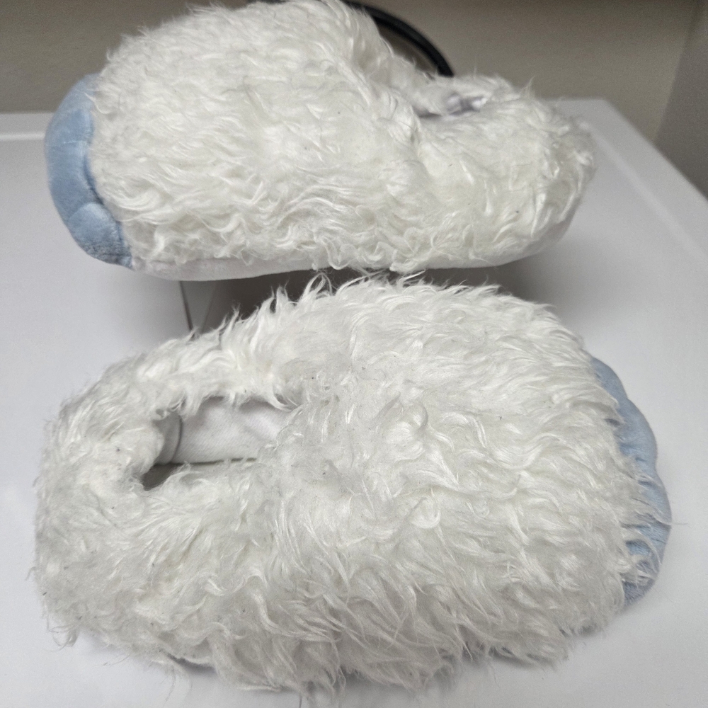 Fluffy White and Blue Slippers